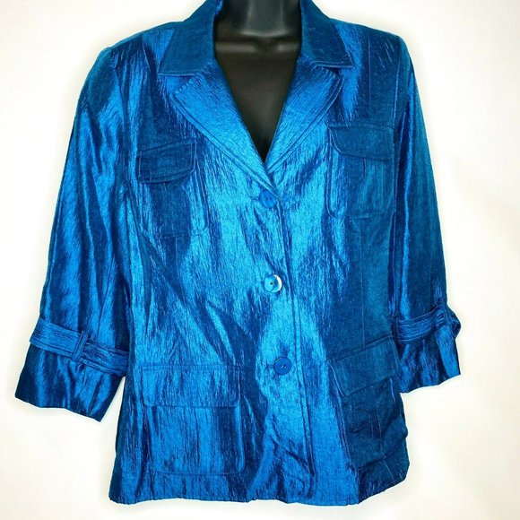 Joan Rivers Blazer Button Up Bright Blue Womens Size Medium Career Dressy blazer